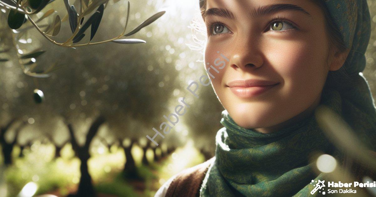"Genç Kadın Çiftçi Gül Dural Huzuru Zeytin Bahçesinde Buldu" başlıklı haber için fotorealistik, prof