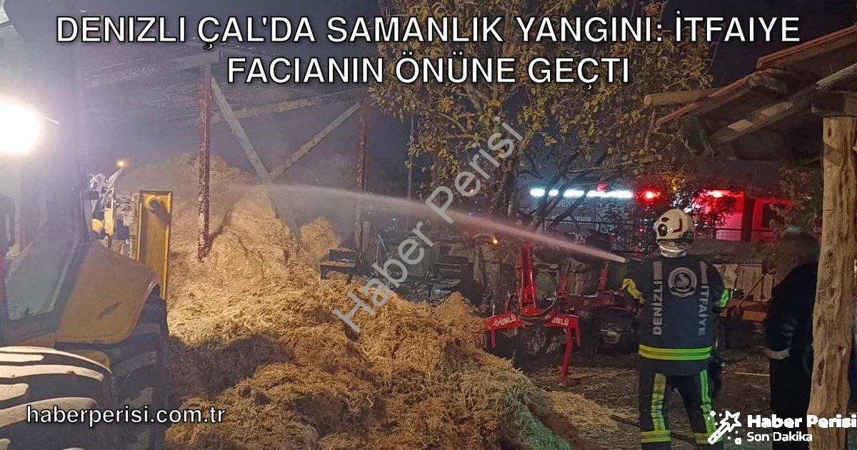 "Denizli Çal'da Samanlık Yangını: İtfaiye Facianın Önüne Geçti" başlıklı haber için fotorealistik, p