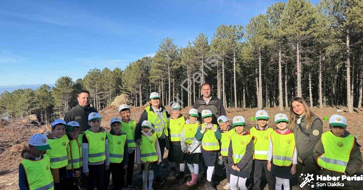 "Çine'de Minik Öğrencilere Orman Sevgisi ve Fidan Dikimi Eğitimi" başlıklı haber için fotorealistik,